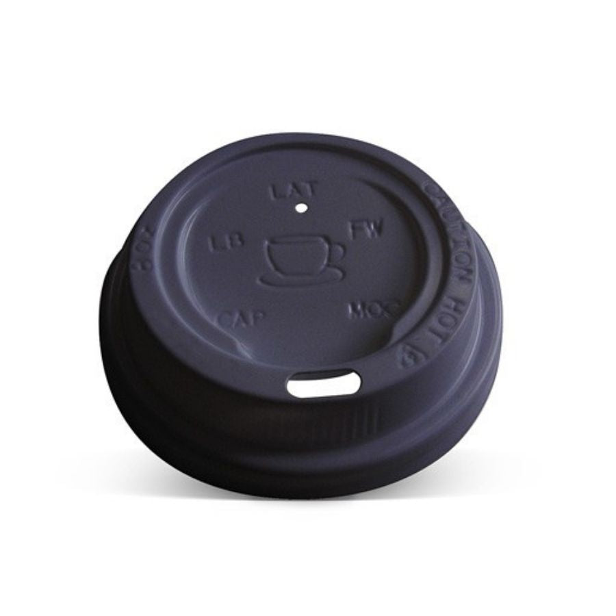 50pk Black Plastic Hot & Cold Lid (fits 8/12/16/20oz cup) (90mm)