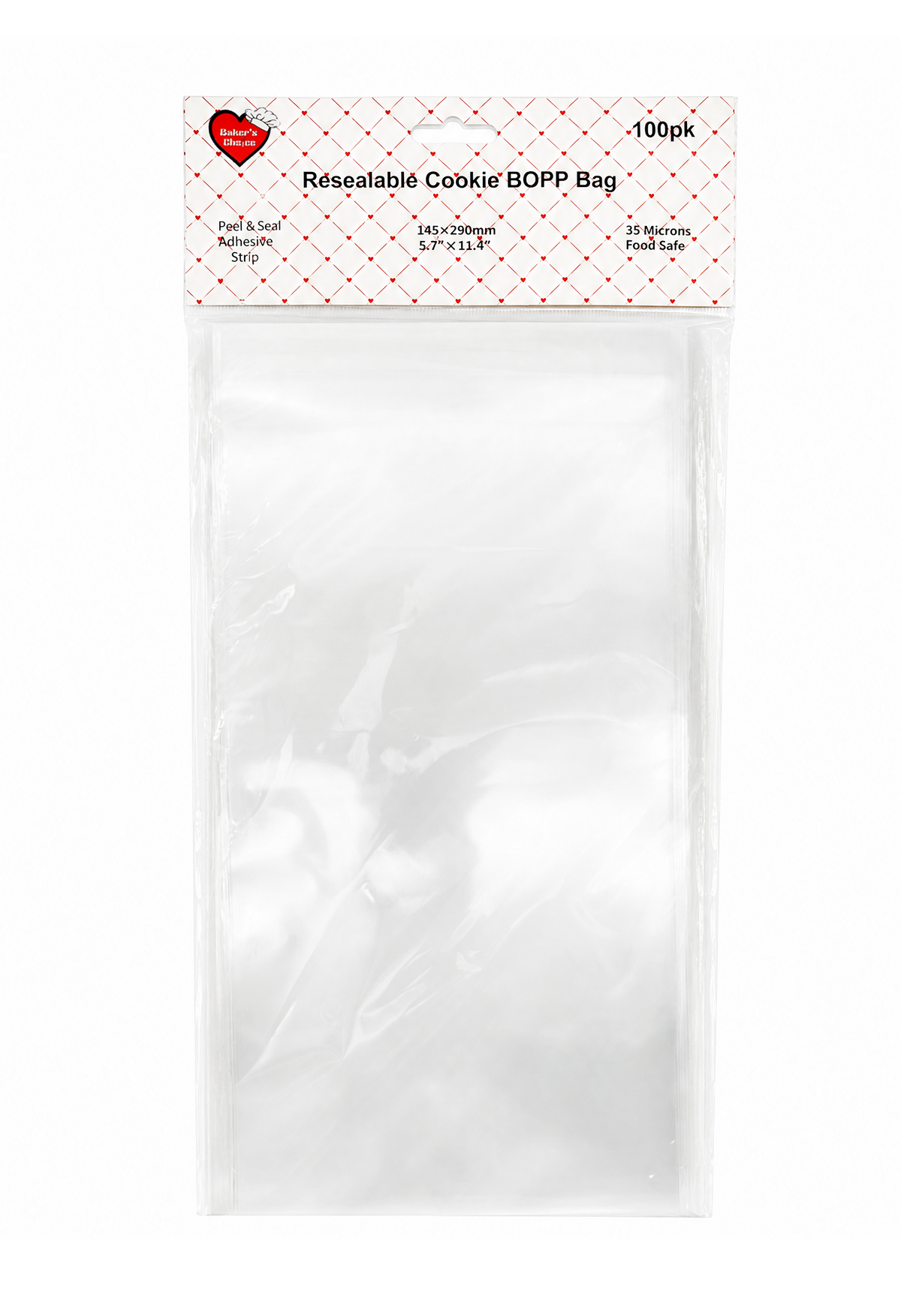 100pk Food Grade BOPP Peel & Seal Cookie Bags 145x290mm 35um