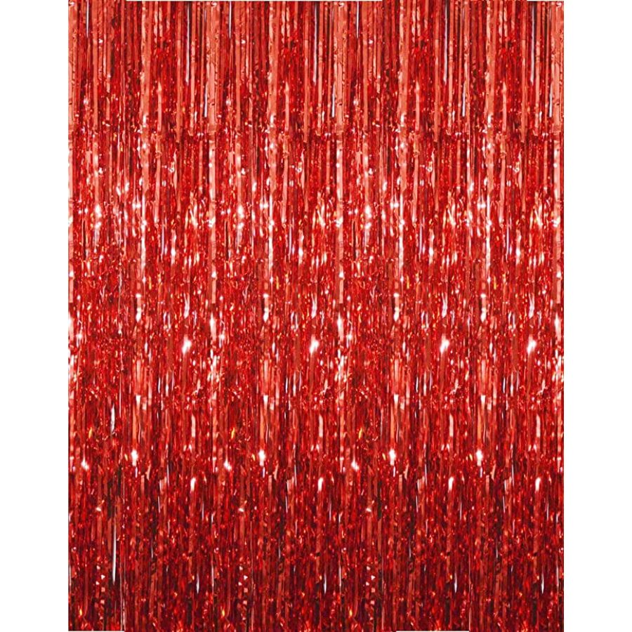 Red Foil Tinsel Curtain Backdrop 200x100cm
