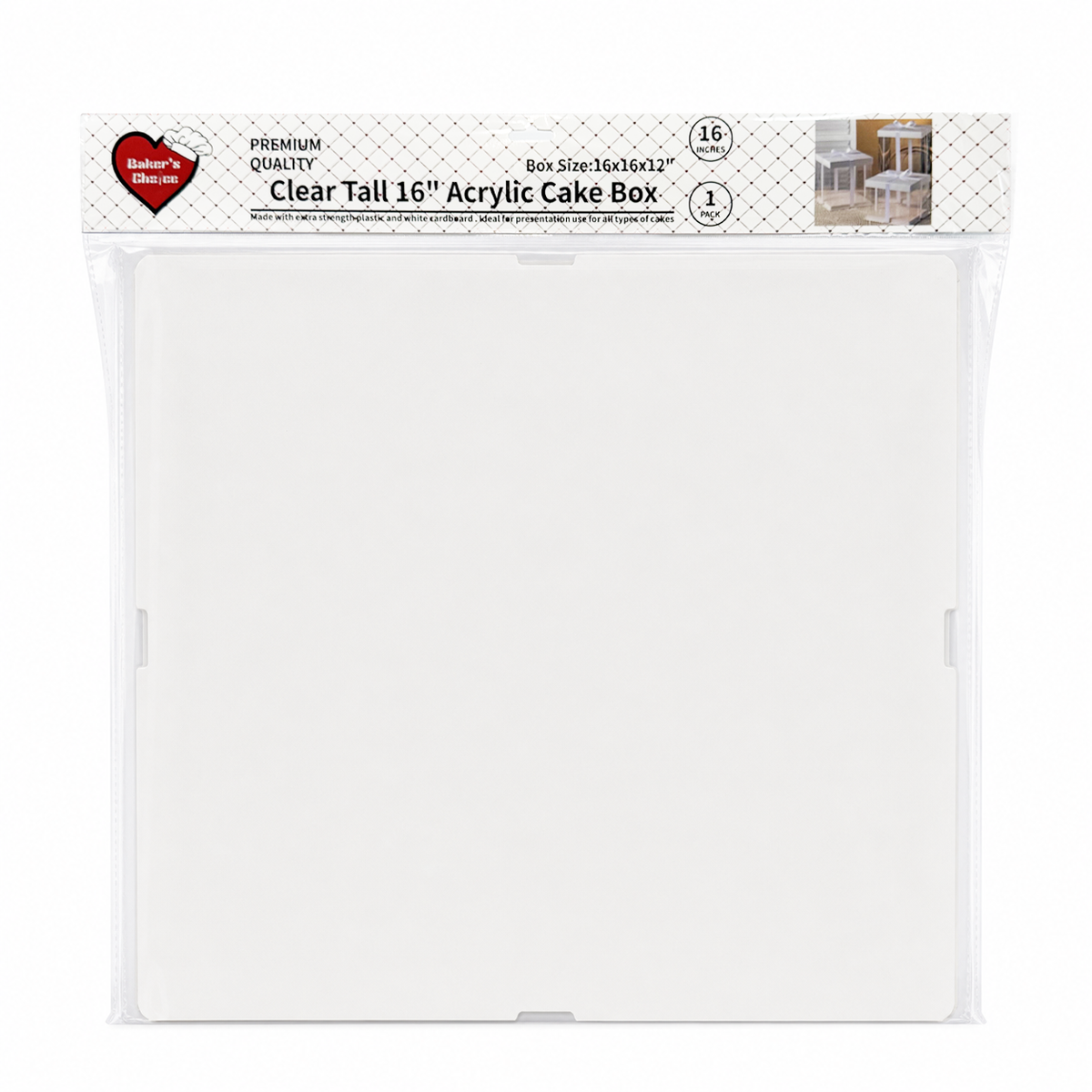 Clear Tall 16in Acrylic Cake Box (16x16x12in)