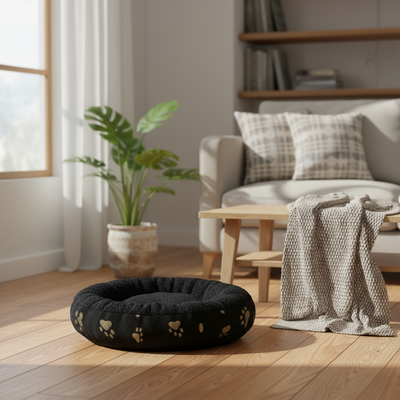 Large Black Donut Dog Bed 90cm