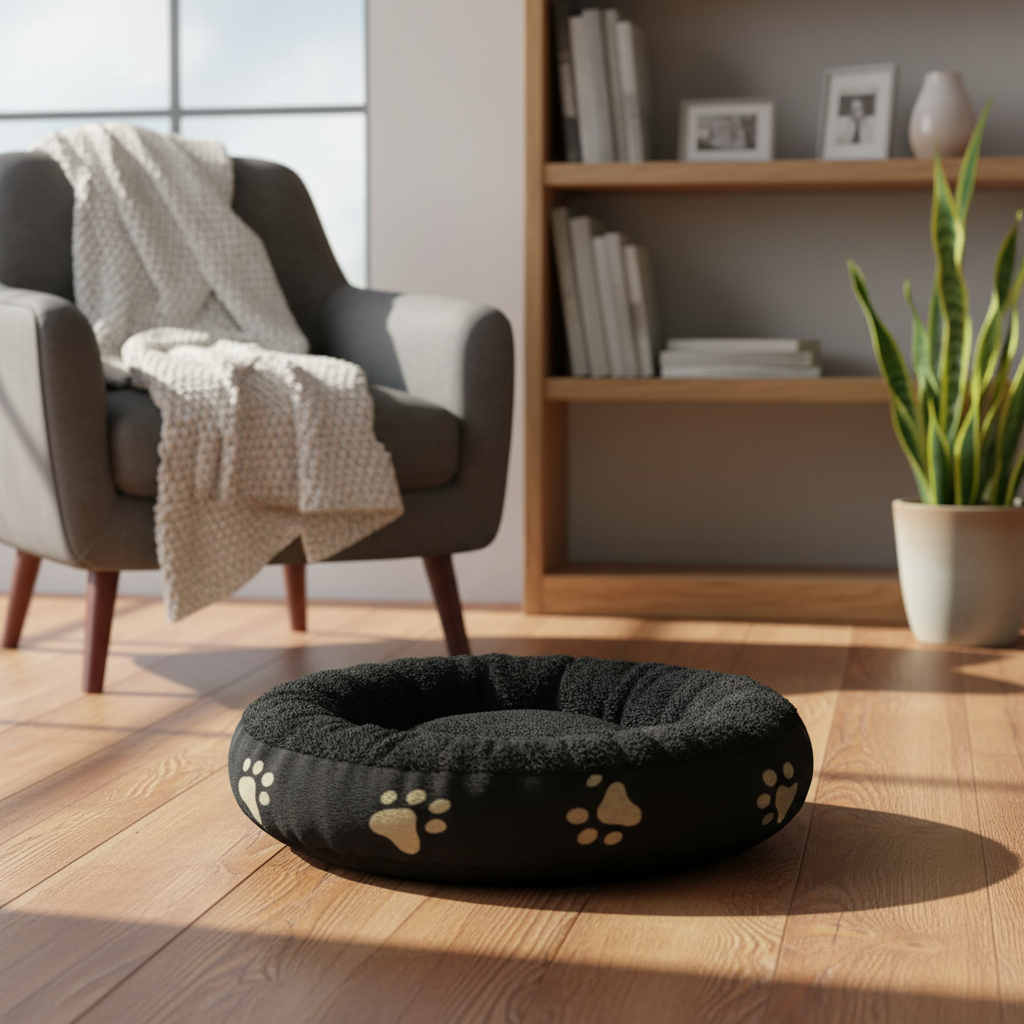 Small Black Donut Dog Bed 50cm