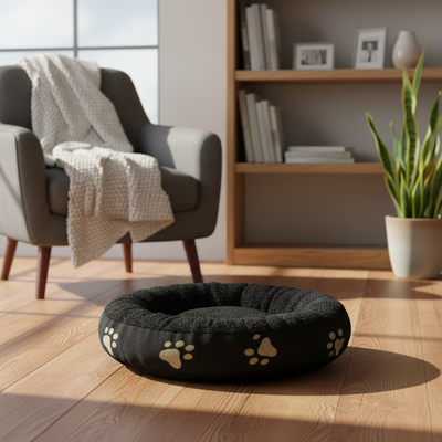 Small Black Donut Dog Bed 50cm