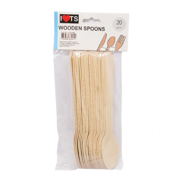 Spoon Wooden 20pk 16cm A Grade