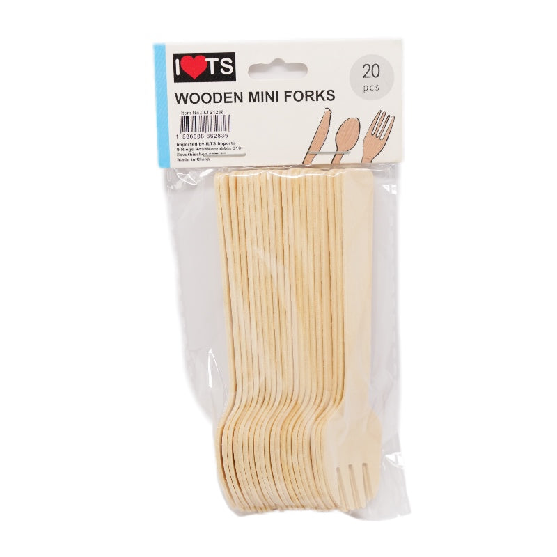 Mini Spoon Fork Wooden 20pk  A Grade