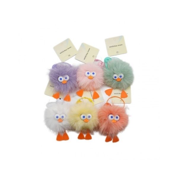 Assorted Fur Ball Ducks Keyring 8cm