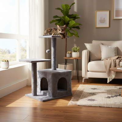 Purrfect 2 Tier Cat Scratching Pole 45x35x73cm (Grey or Brown)