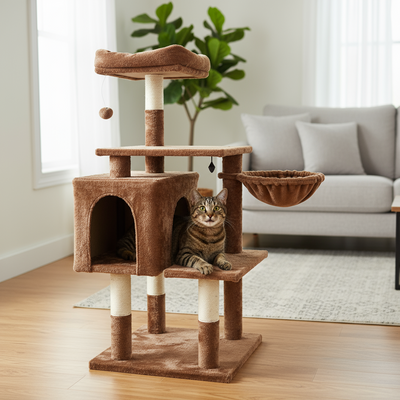 Purrfect Multi Level Cat Scratching Pole 49x40x110cm (Grey or Brown)