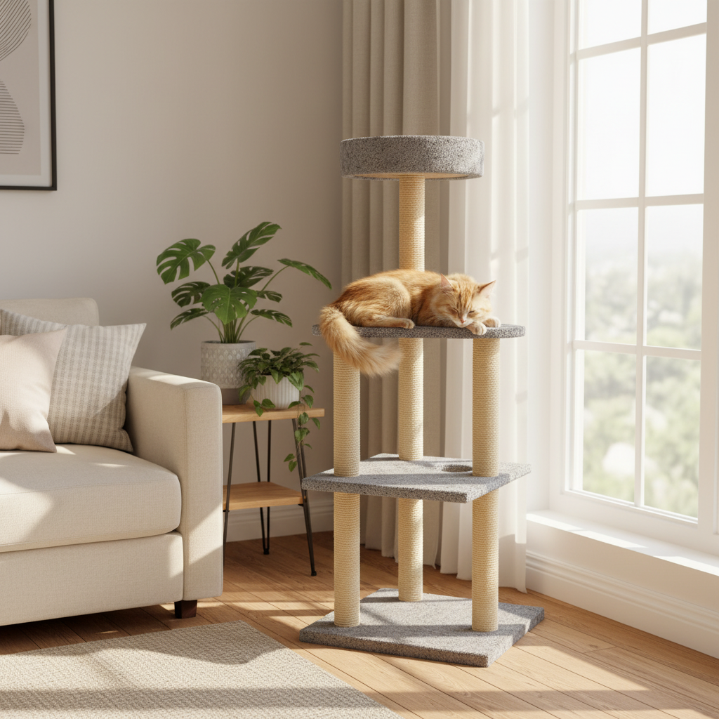 Purrfect Multi Level Cat Scratching Pole 4x44x115cm (Grey or Brown)