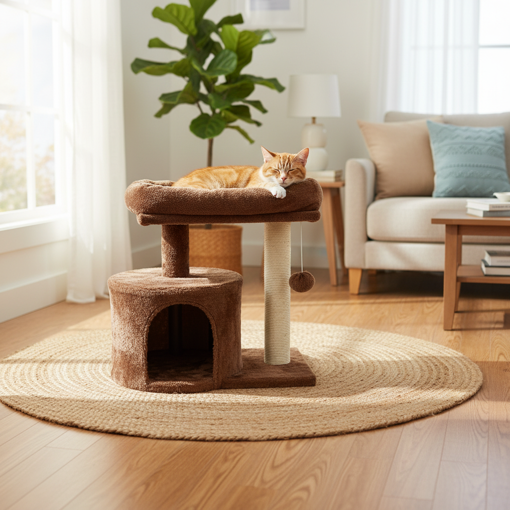 Purrfect Multi Level Cat Scratching Pole 49x28x49cm (Grey or Brown)