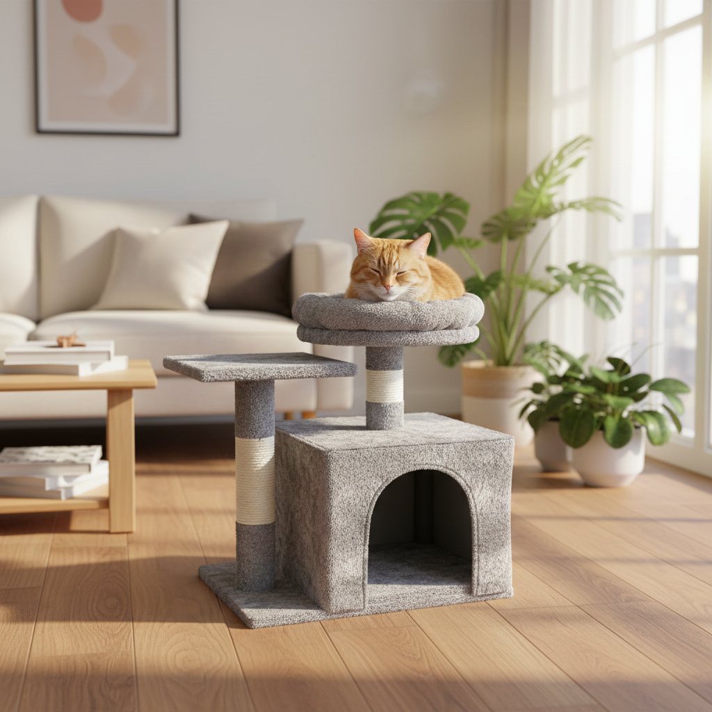 Purrfect Multi Level Cat Scratching Pole 43x33x50cm (Grey or Brown)