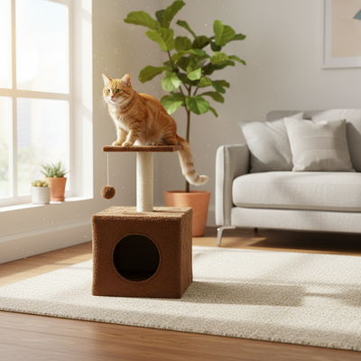 Purrfect 2 Tier Cat Scratching Pole 30x20x53cm (Grey or Brown)