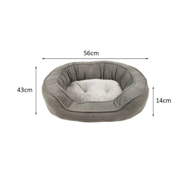 Small Grey Corduroy Dog Bed With Fleece 43x56x14cm