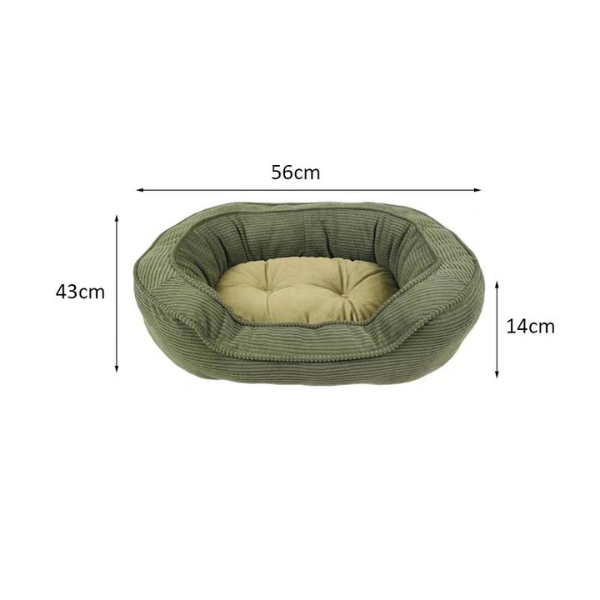 Small Olive Green Corduroy Dog Bed With Fleece 43x56x14cm