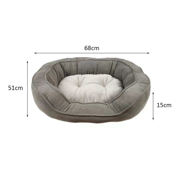 Medium Grey Corduroy Dog Bed With Fleece 51x68.5x15cm