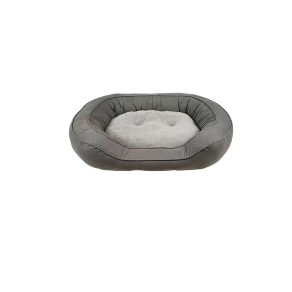 Small Grey Suede & Micro Sherpa Dog Bed 43x56x14cm