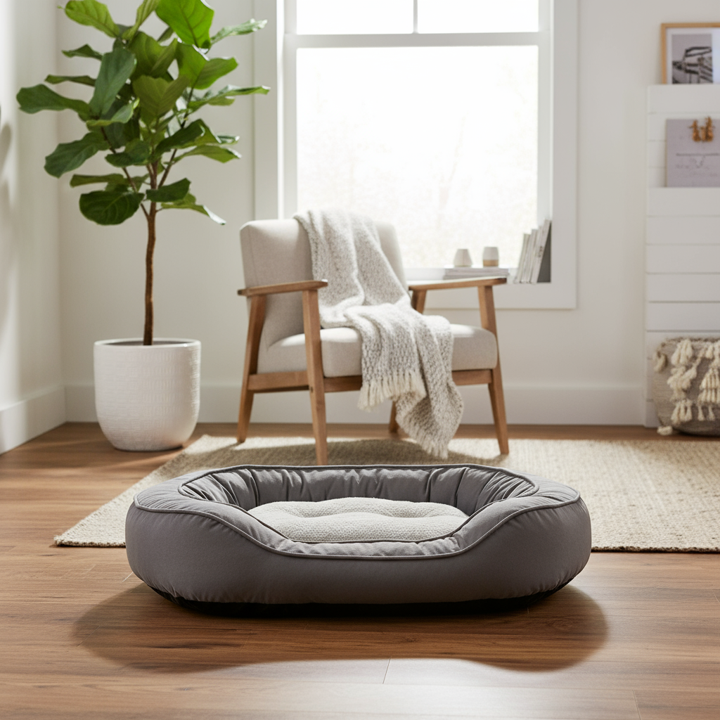 Small Grey Suede & Micro Sherpa Dog Bed 43x56x14cm