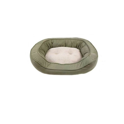 Small Olive Green Suede & Micro Sherpa Dog Bed 43x56x14cm