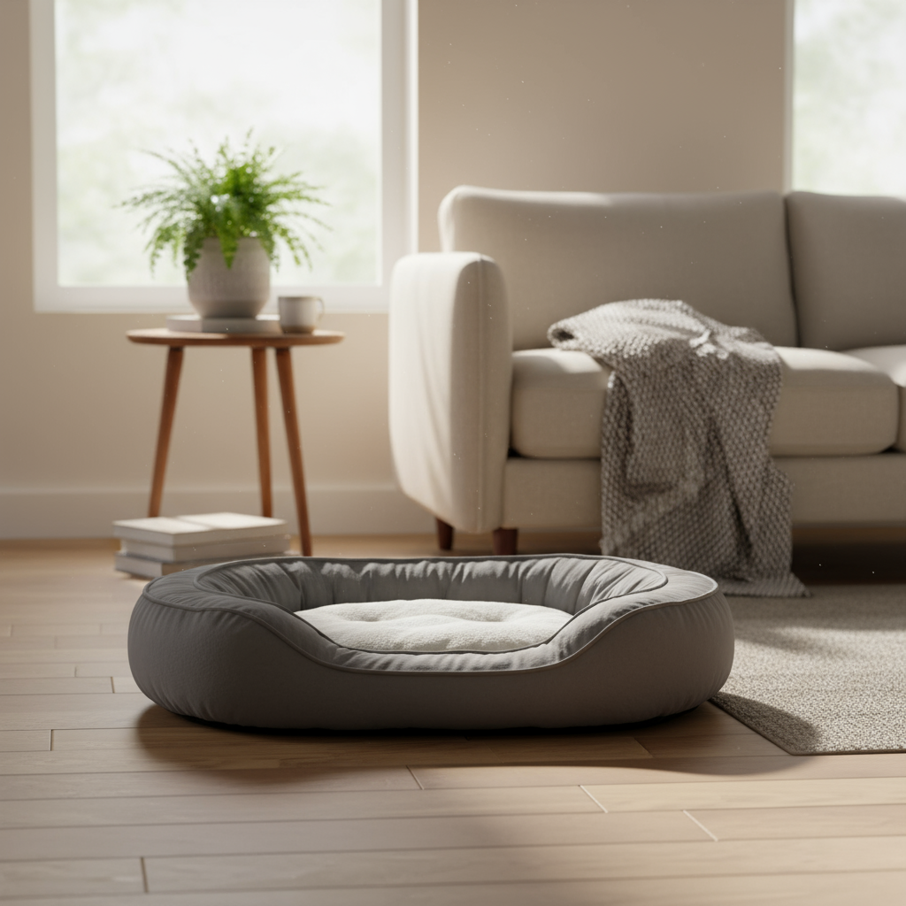 Medium Grey Suede & Micro Sherpa Dog Bed 51x68.5x15cm