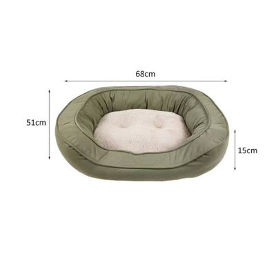 Medium Olive Green Suede & Micro Sherpa Dog Bed 51x68.5x15cm