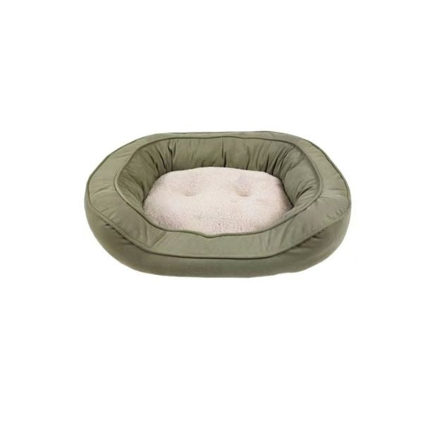 Medium Olive Green Suede & Micro Sherpa Dog Bed 51x68.5x15cm