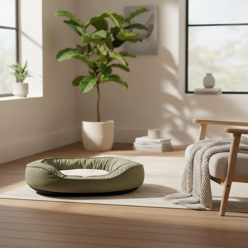 Medium Olive Green Suede & Micro Sherpa Dog Bed 51x68.5x15cm