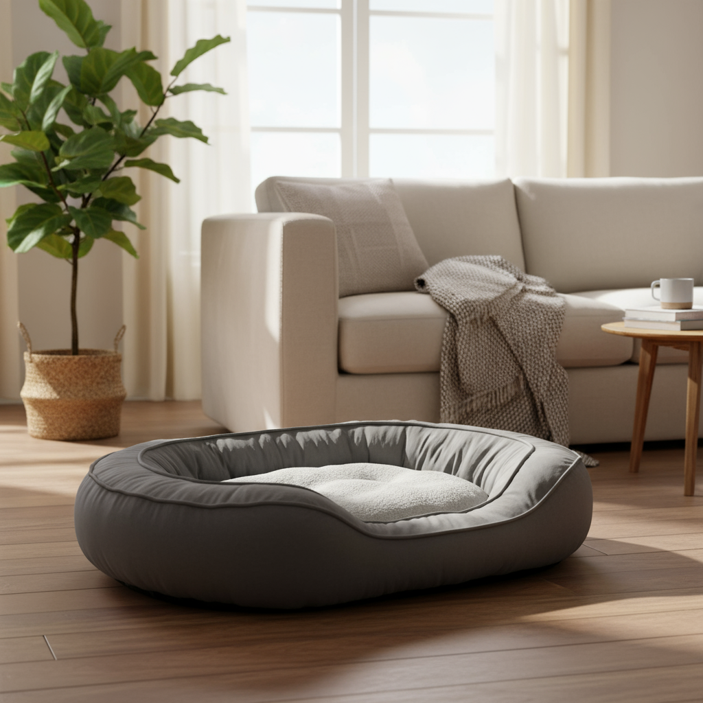 Large Grey Suede & Micro Sherpa Dog Bed 61x81x17.5cm