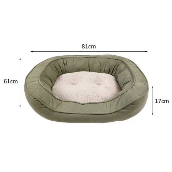 Large Olive Green Suede & Micro Sherpa Dog Bed 61x81x17.5cm