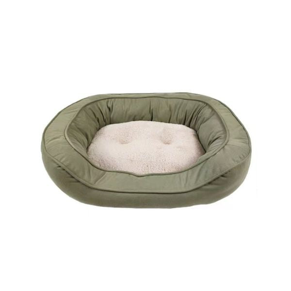 Large Olive Green Suede & Micro Sherpa Dog Bed 61x81x17.5cm