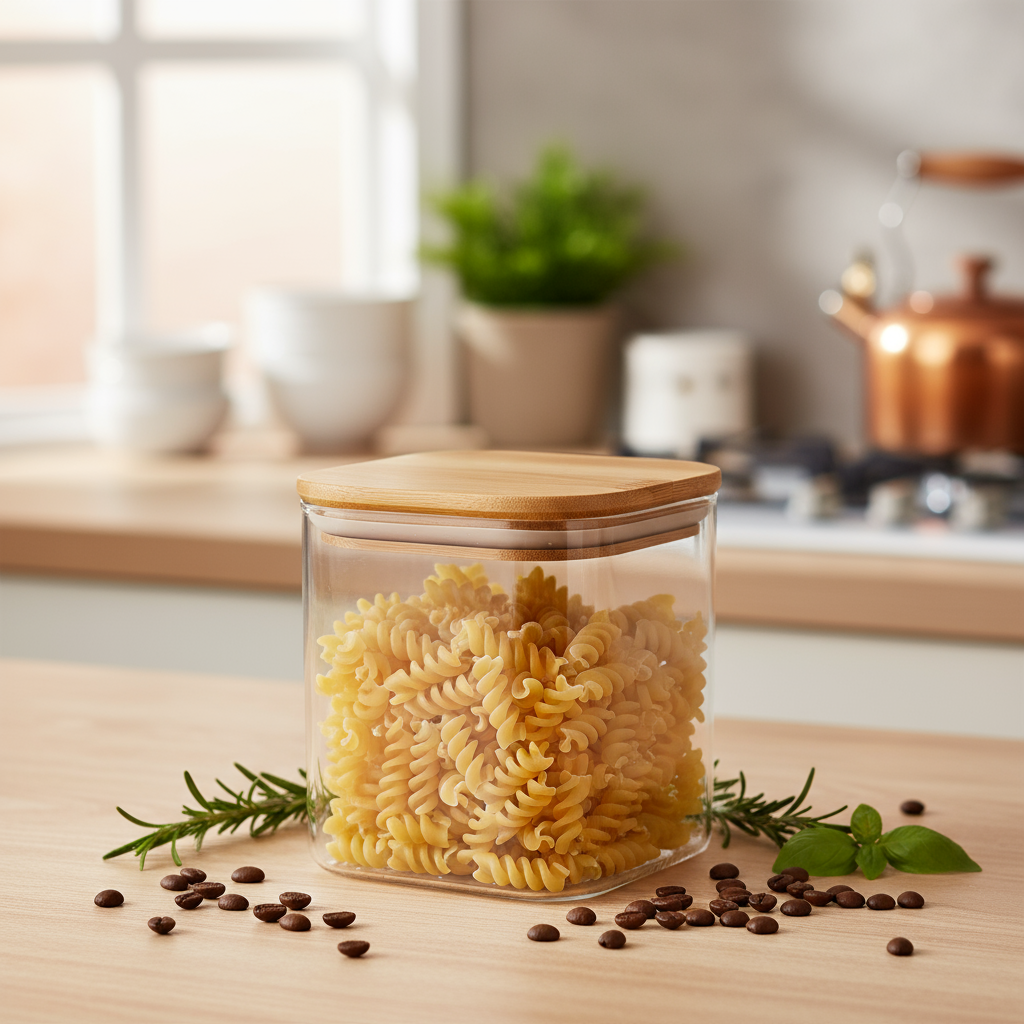 Bamboo Glass Jar Square 900ml