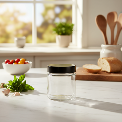 Screw Top Glass Jar Black 380ml