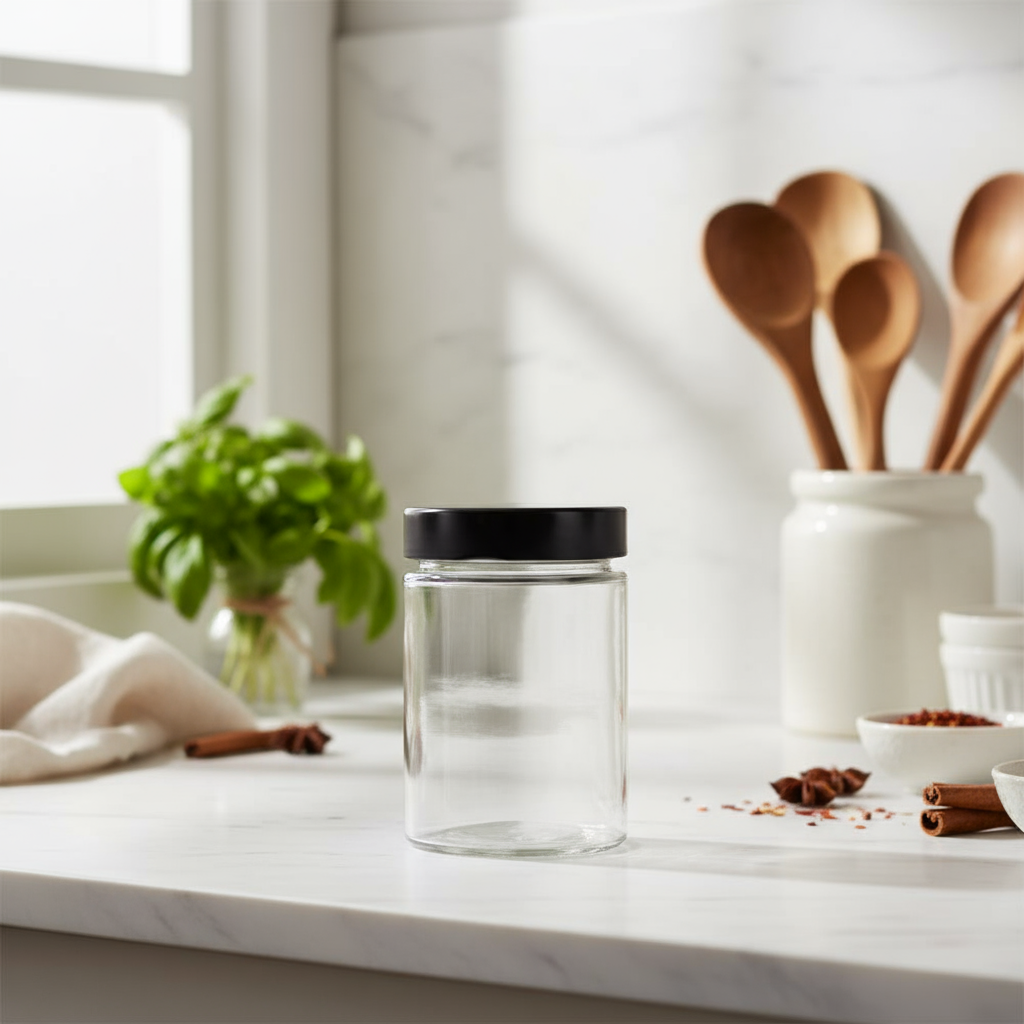 Screw Top Glass Jar Black 500ml