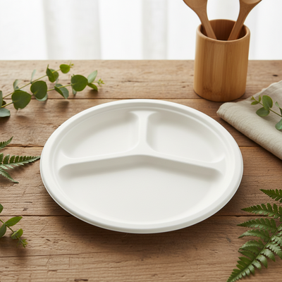 Sugarcane 3x Compartment Plates 26cm 30pk