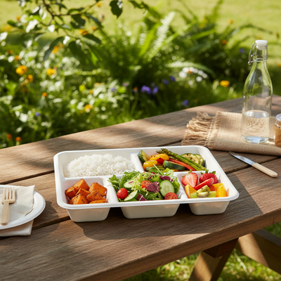 Sugarcane 5x Compartment Deep Lunch Tray 26x22cm 30pk