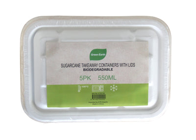 125pk BULK of Sugarcane Takeaway Containers With Lids 550ml