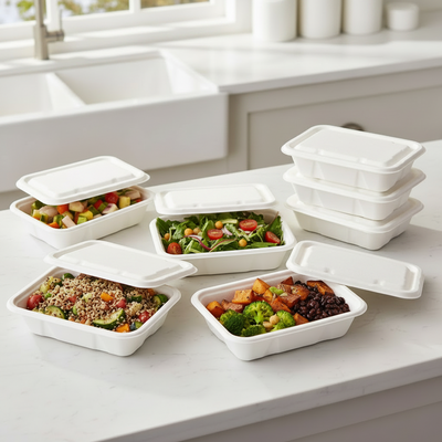 Sugarcane Takeaway Containers With Lids 750ml 5pk
