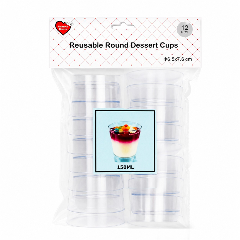 12pk Dessert Cups Round 150ml 6.5x7.6cm