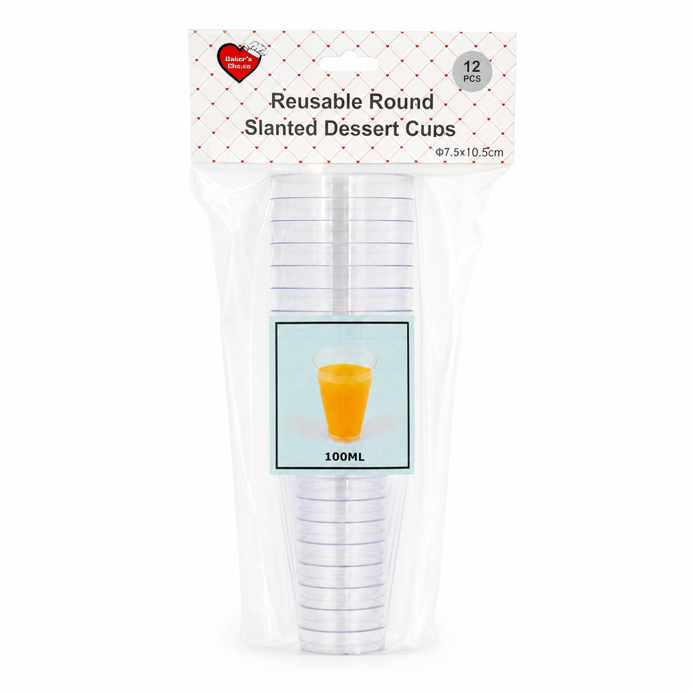 12pk Dessert Cups Round Slanted 210ml 7.5x10.5cm