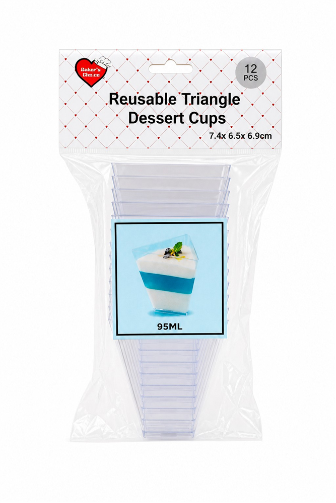 12pk Dessert Cups Triangle 92ml 7.4x6.5x6.9cm
