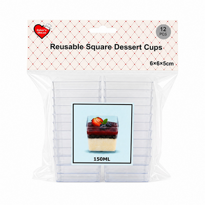 12pk Dessert Cups Square 150ml 6x6x5cm