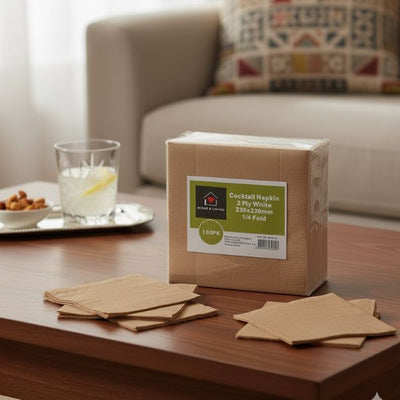 100s Recycled Cocktail Napkin 2PLY 1/4 Fold (23x23cm)