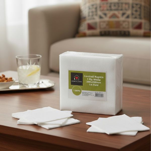 500s White Lunch Napkin 1PLY 1/4 Fold (30x30cm)