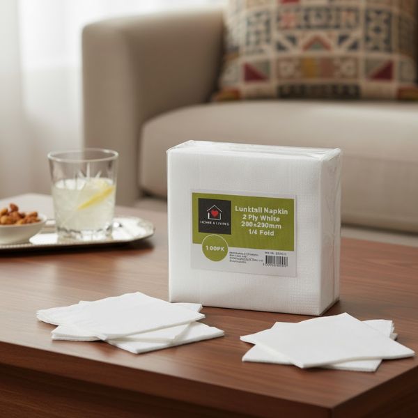 100s White Lunch Napkin 2PLY 1/4 Fold (30x30cm)