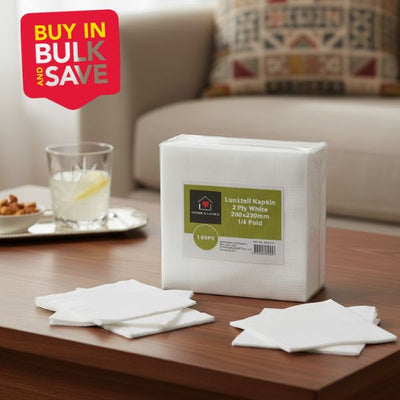 BULK 30pk 100s White Lunch Napkin 2PLY 1/4 Fold (30x30cm)