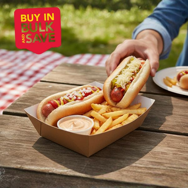 BULK 250pk Hot Dog Tray Brown Cardboard (19x7x5cm)