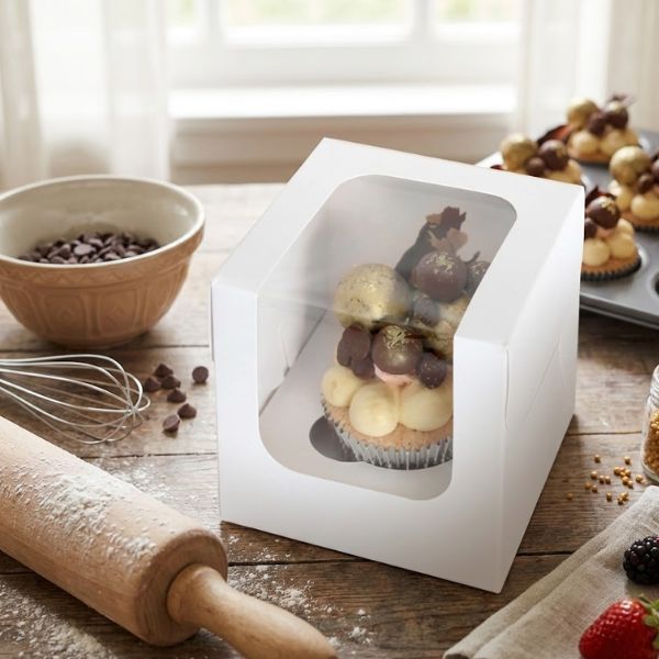 BULK 100pk 1 Hold White Cupcake Box (4x4x4in)