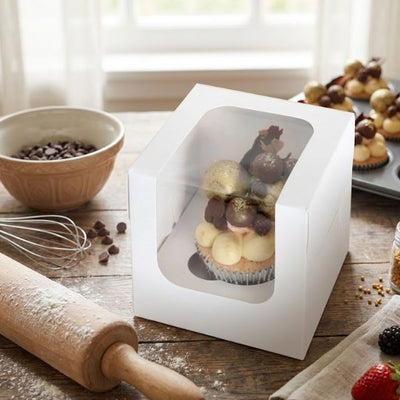 10pk 1 Hold White Cupcake Box (4x4x4in)