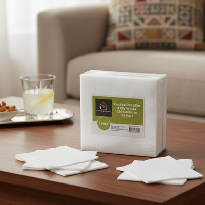 100s White Cocktail Napkin 2PLY 1/4 Fold (23x23cm)
