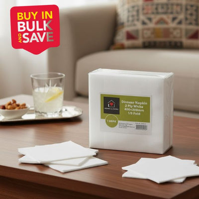 BULK 12pk 100s White Dinner Napkin 2PLY Quilted GT Fold (40x40cm)