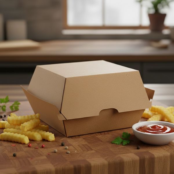 Burger Box High Jumbo Brown Corrugated Plain (11.3x11x10cm)